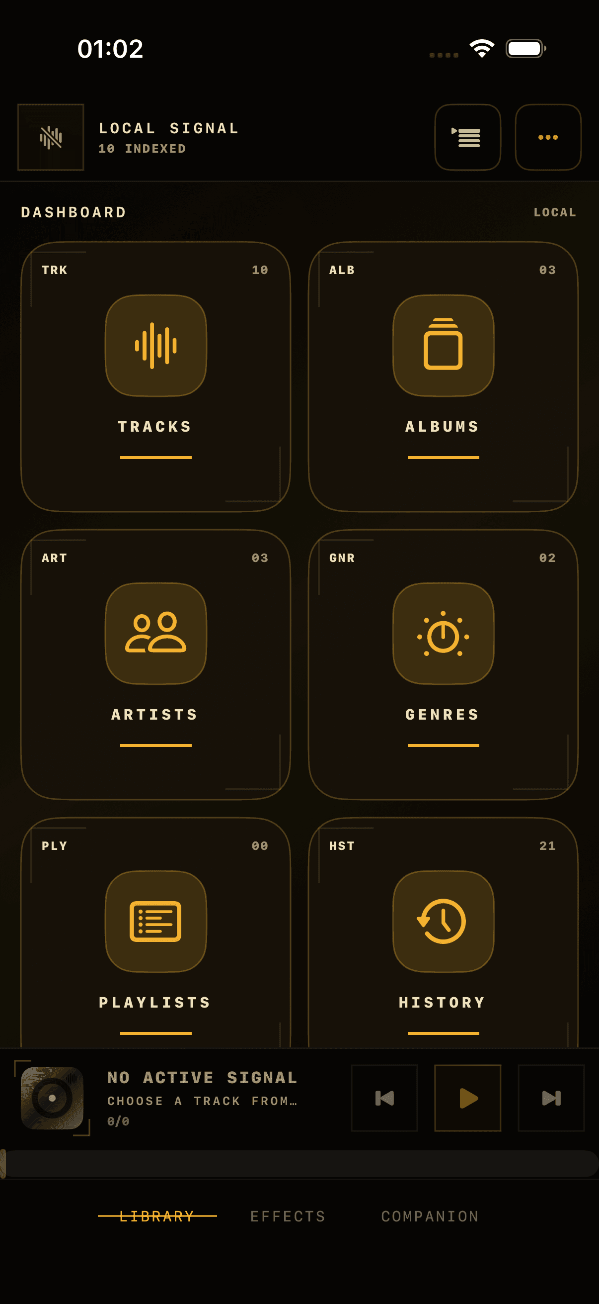 AntiiQ dashboard on iPhone in the Aurum theme